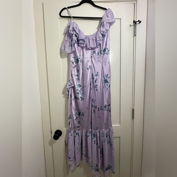 NEW Cinq a Sept Womens Kersti Silk Dress 12 Lined Midi Ruffle Lilac Wine Revolve - Picture 14 of 15